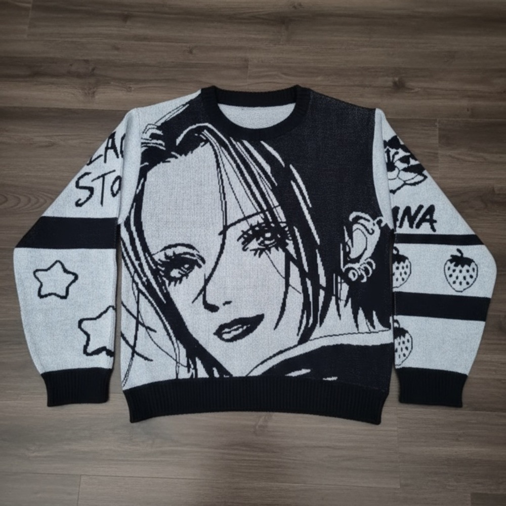 Nana Hachi Japanese Knitted Sweater Anime Graphic Design Oversized Sweatshirt